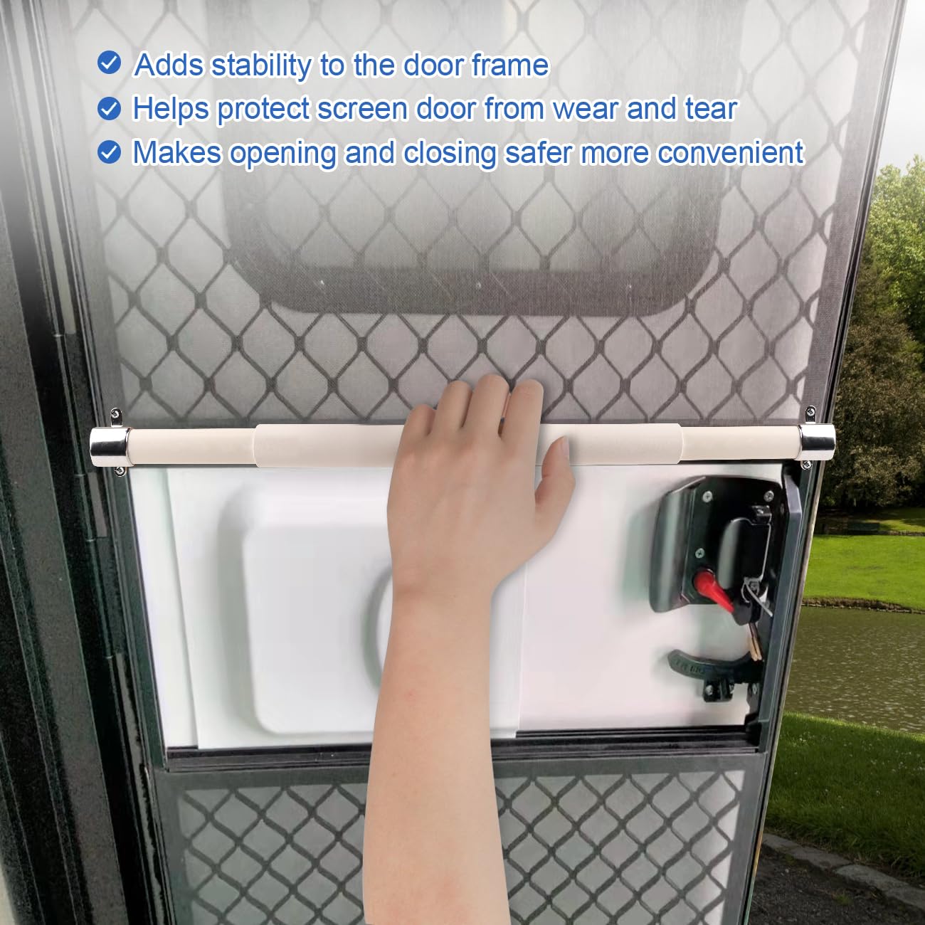 Adjustable RV Screen Door Support Bar Handle